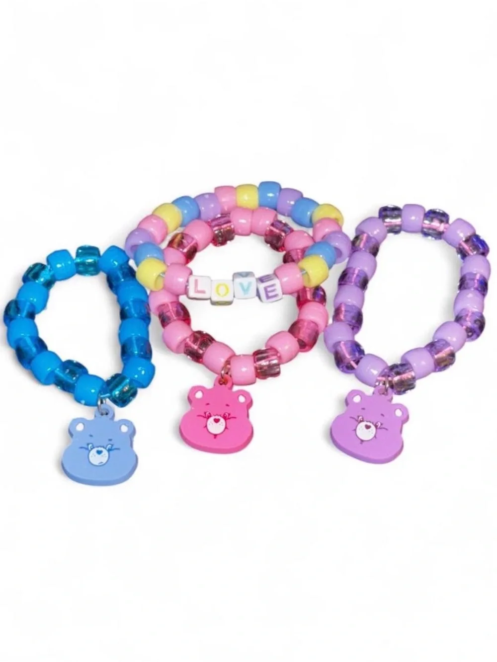 Care Bears Pastel Bead Charm Bracelets - Pink Purple Blue multi
